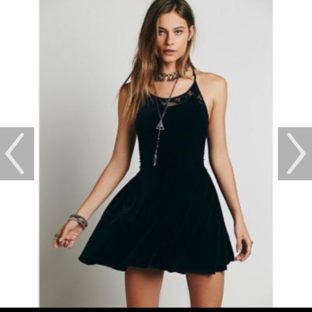 Free people black velvet and lace dress